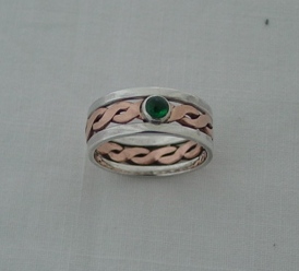 Silver and copper twist with emerald