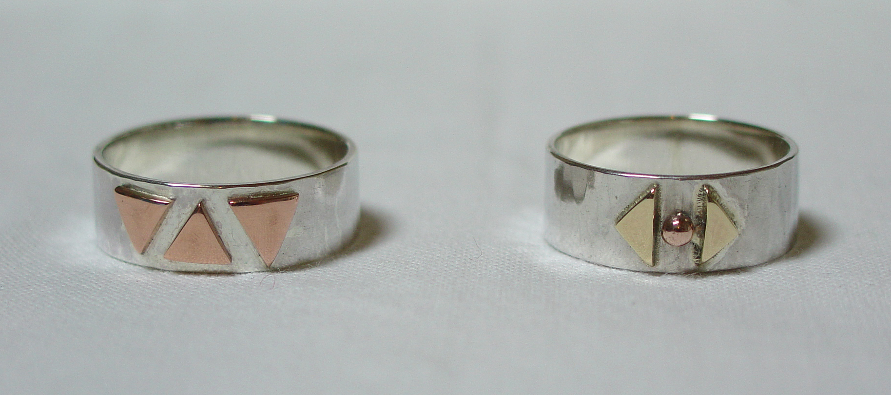 Silver, gold and copper rings