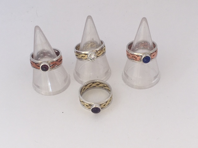 Stone set silvercopper/brass twist rings