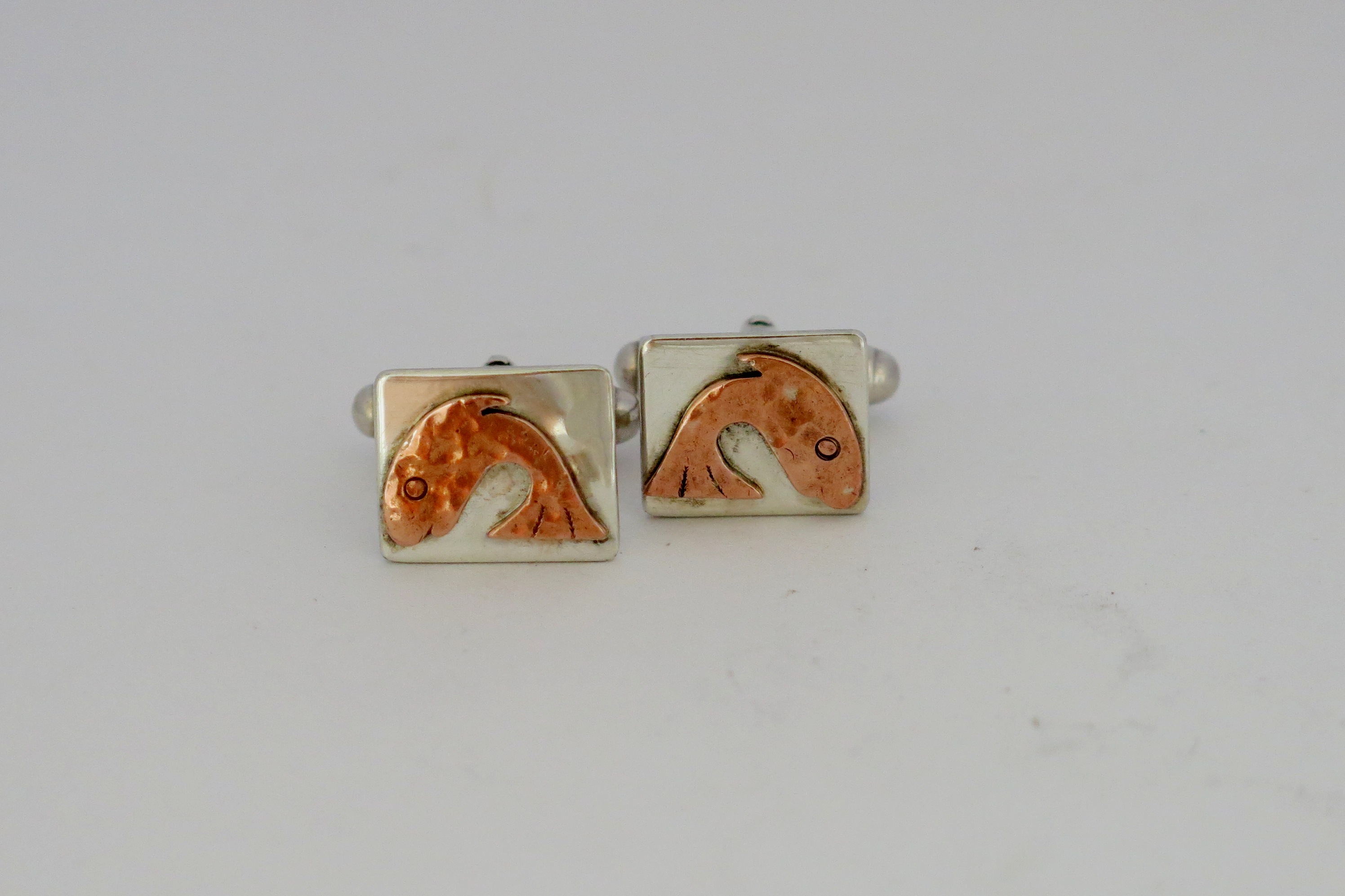 Copper leaping fish cufflinks SOLD